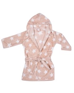 UVIE Ciepły polarowy szlafrok z kapturem dziecięcy beżowy w gwiazdki